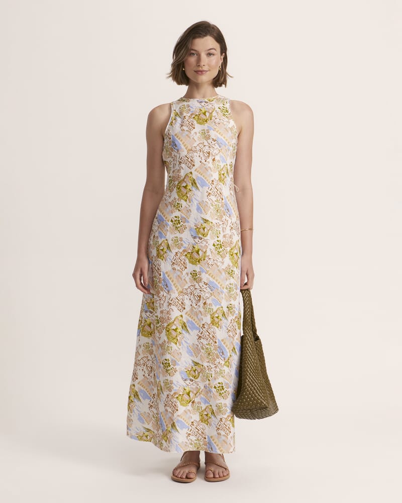 Juliette Linen Bias Midi Dress in MULTI
