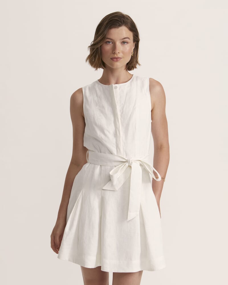 Lila Linen Mini Dress in WHITE