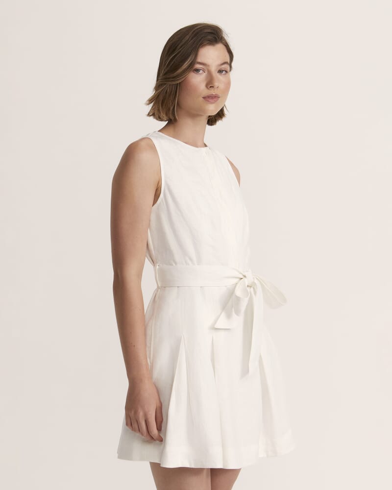 Lila Linen Mini Dress in WHITE