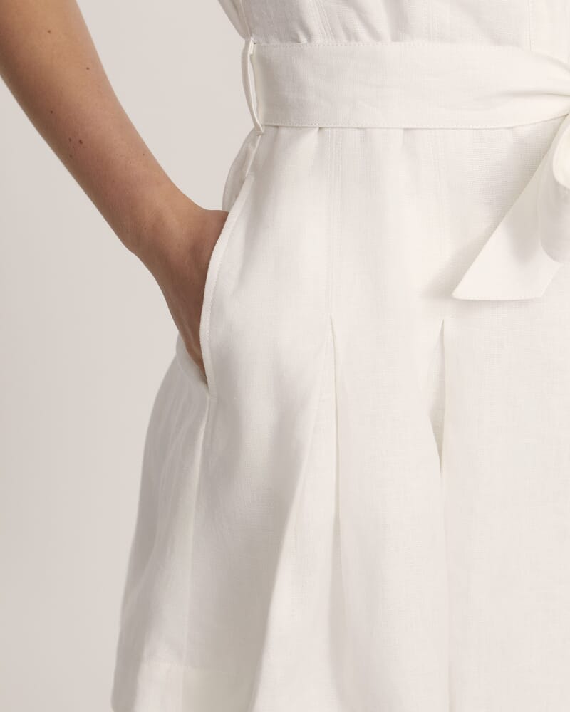 Lila Linen Mini Dress in WHITE