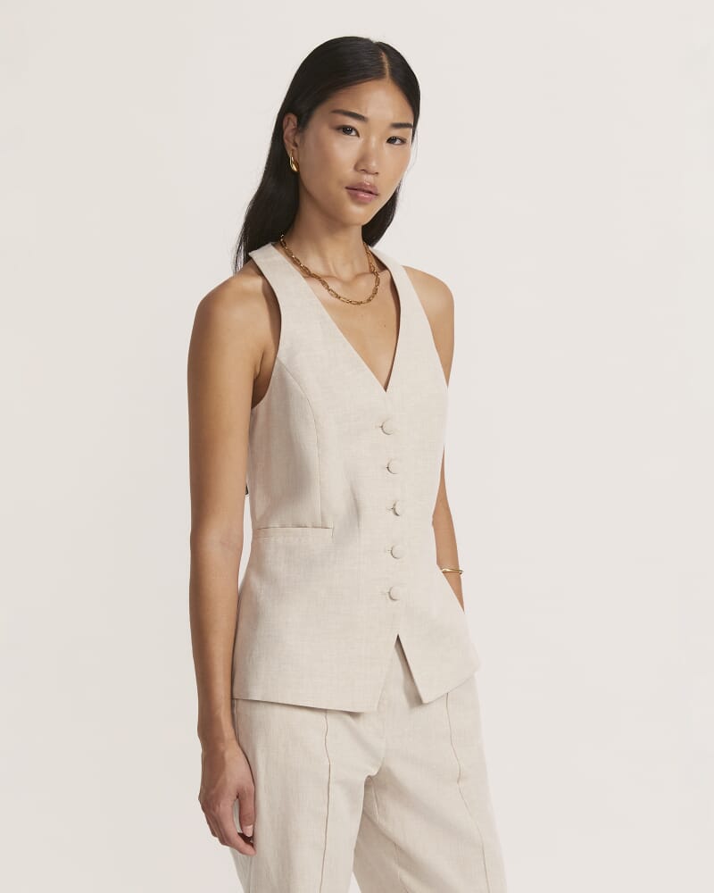 Sienna Linen Vest in OATMEAL MELANGE
