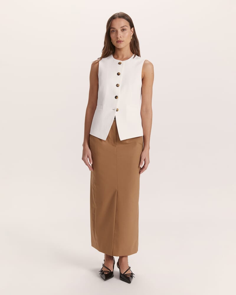 Dharma Crew Neck Longline Vest in ALABASTER