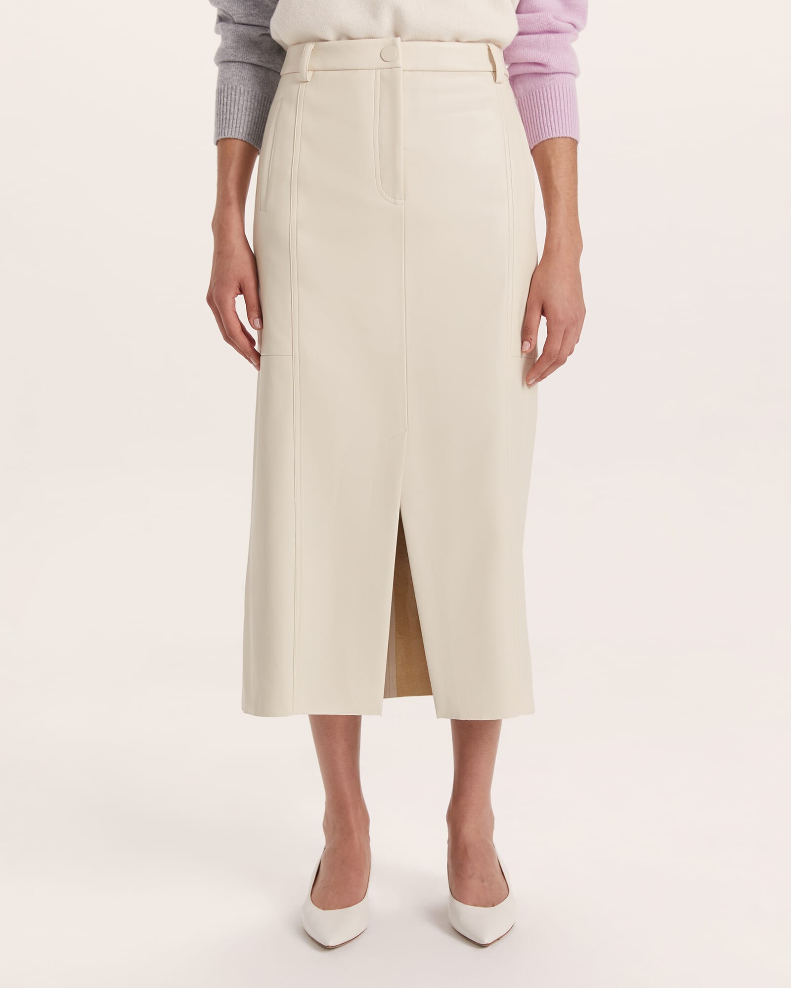 Viv Faux Leather Trouser Midi Skirt