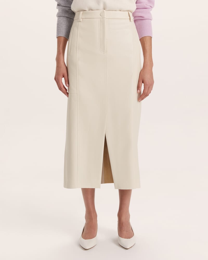 Viv Faux Leather Trouser Midi Skirt in VANILLA