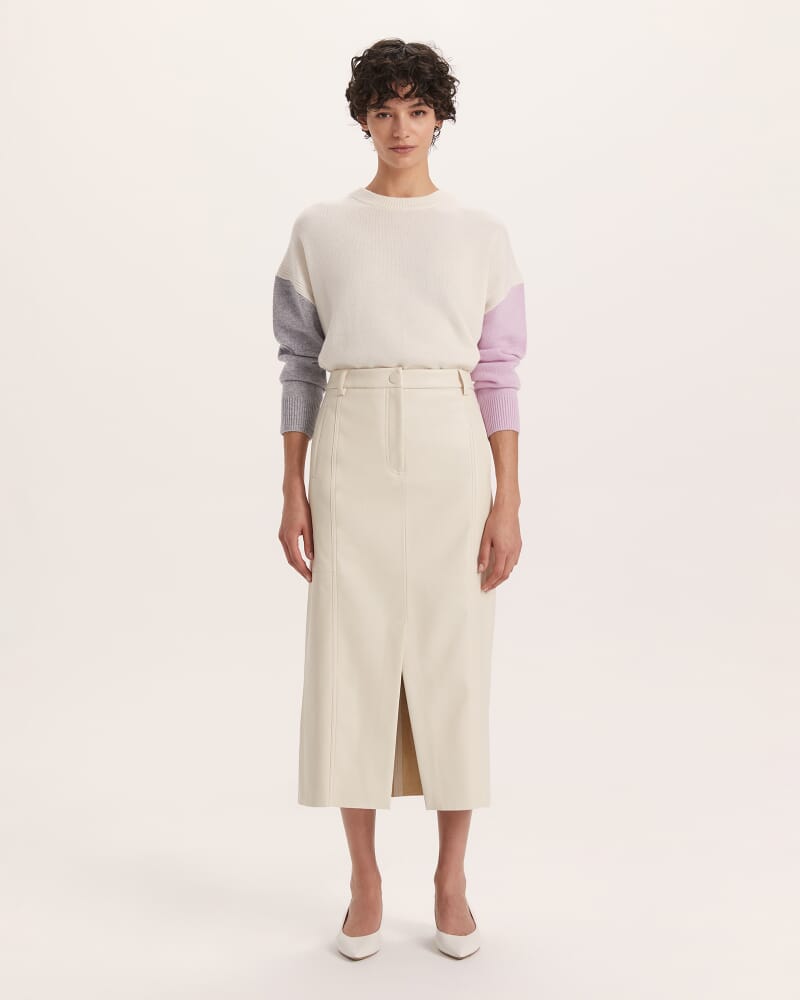 Viv Faux Leather Trouser Midi Skirt in VANILLA