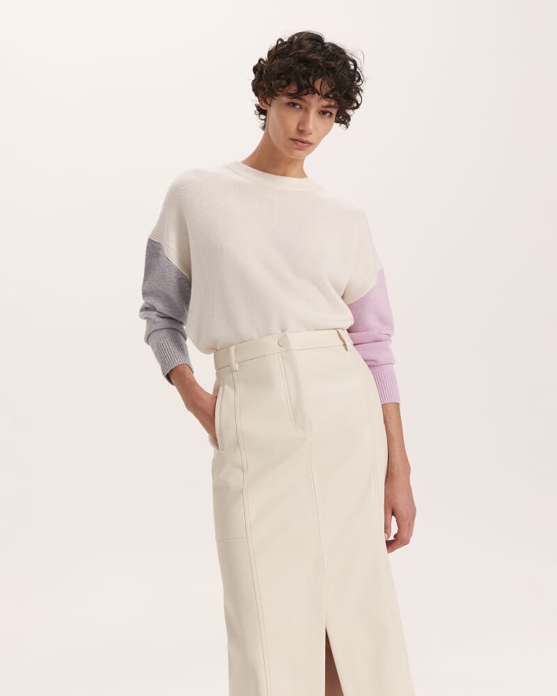 Viv Faux Leather Trouser Midi Skirt in VANILLA