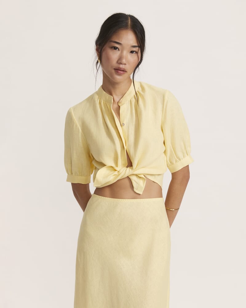 Lila Linen Puff Sleeve Shirt in LEMON