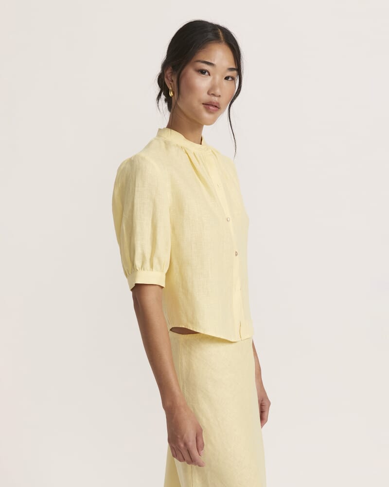 Lila Linen Puff Sleeve Shirt in LEMON