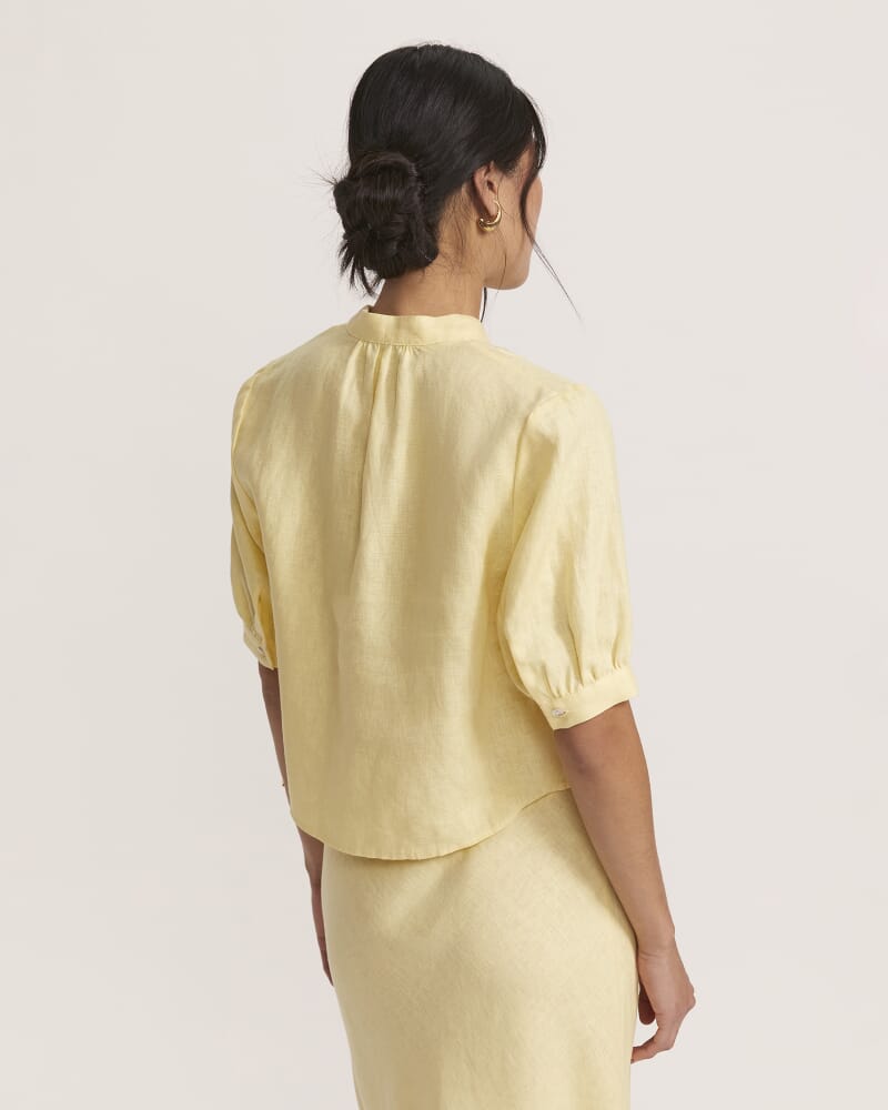 Lila Linen Puff Sleeve Shirt in LEMON