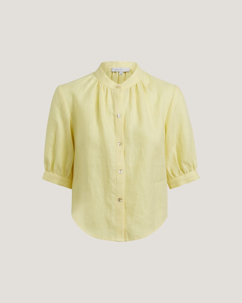 Lila Linen Puff Sleeve Shirt in LEMON