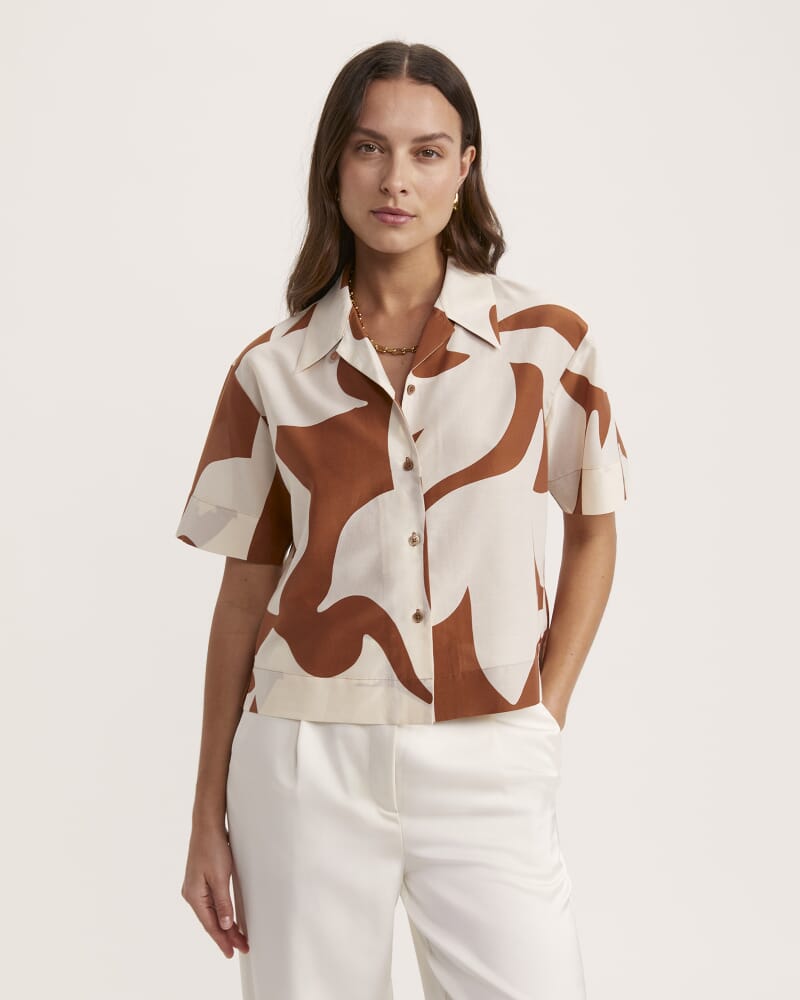 Tyler Silk Cotton Short Sleeve Cropped Shirt in MULTI