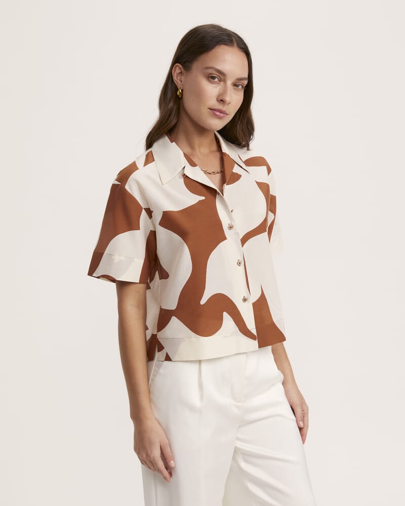 Tyler Silk Cotton Short Sleeve Cropped Shirt in MULTI