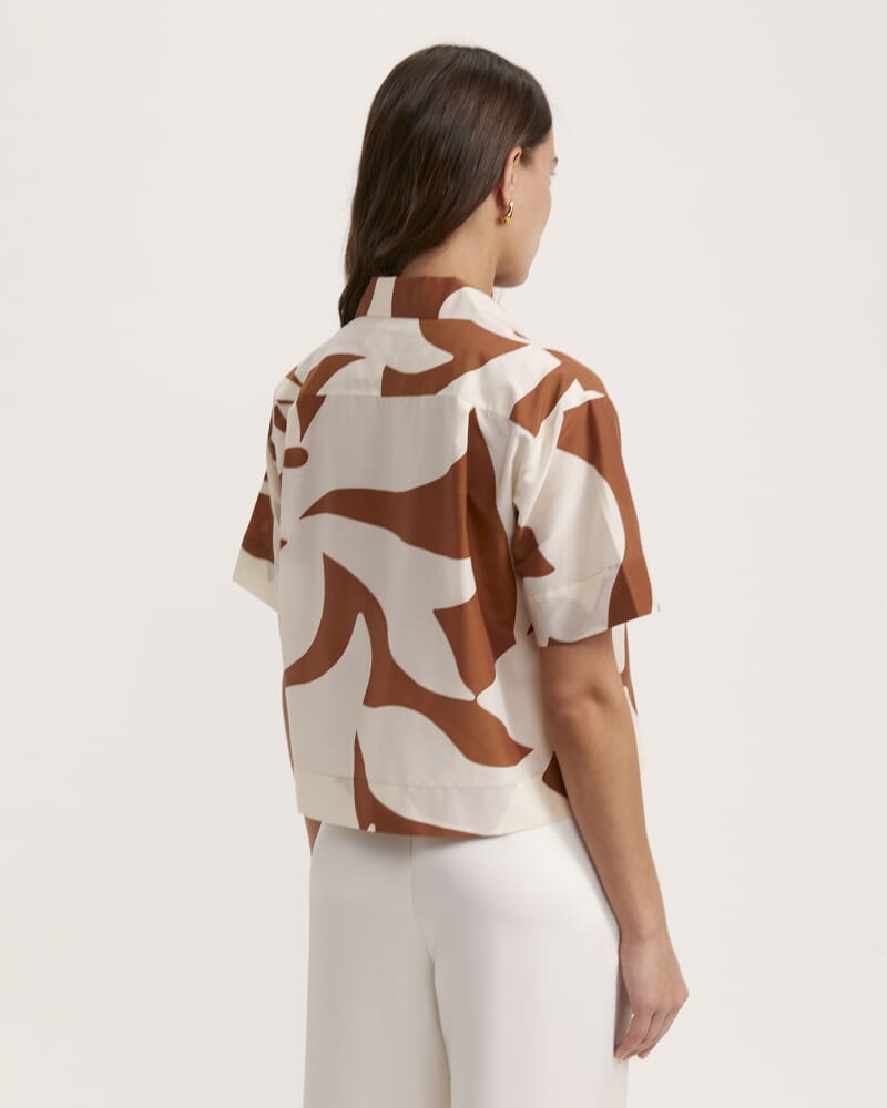 Tyler Silk Cotton Short Sleeve Cropped Shirt in MULTI