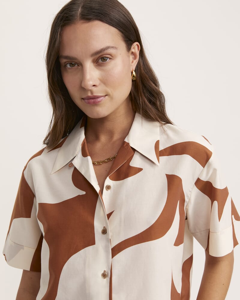 Tyler Silk Cotton Short Sleeve Cropped Shirt in MULTI