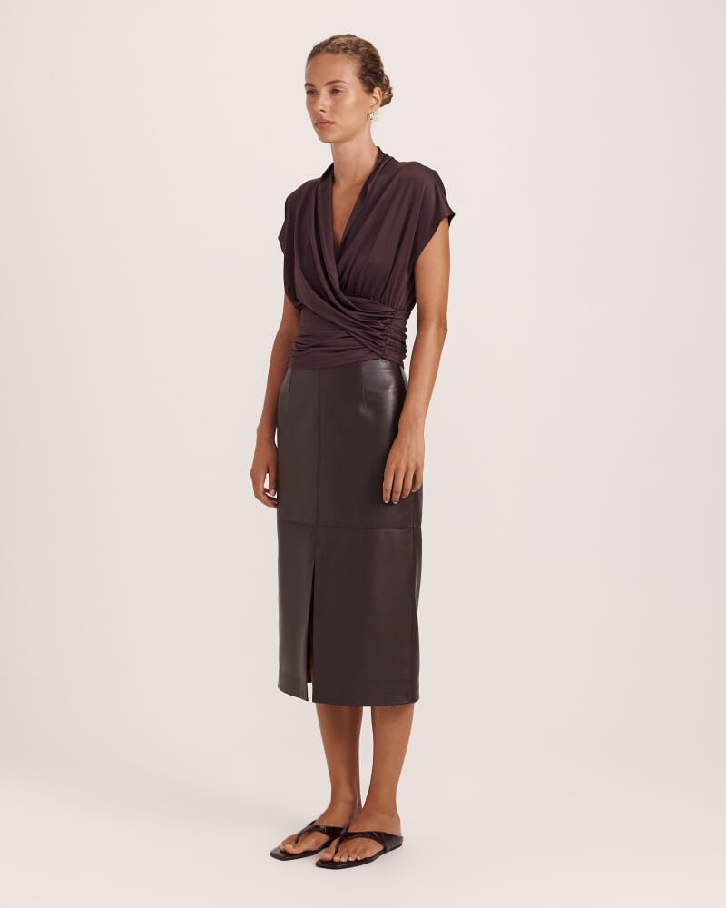 Sophie Wrap Top in CAROB