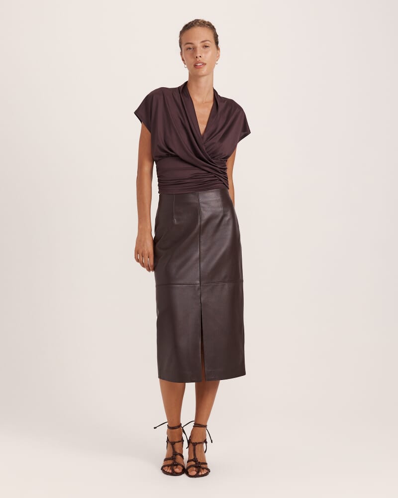 Sophie Wrap Top in CAROB