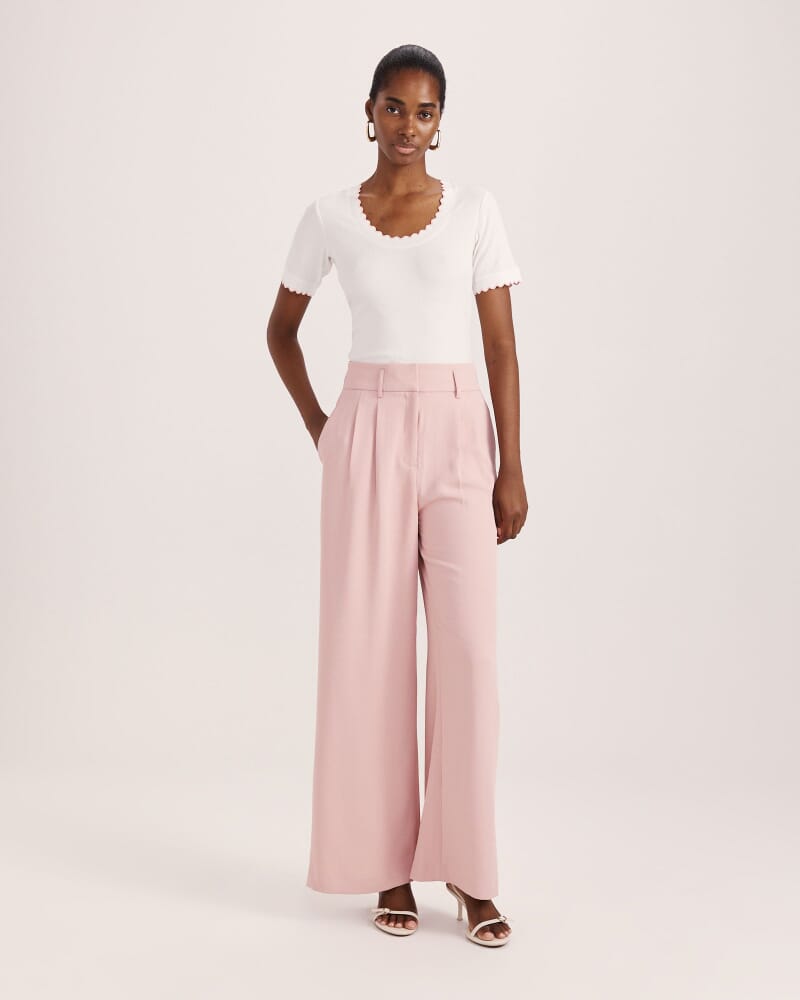 Emilie Scooped Neck Tee in WHITE/PINK