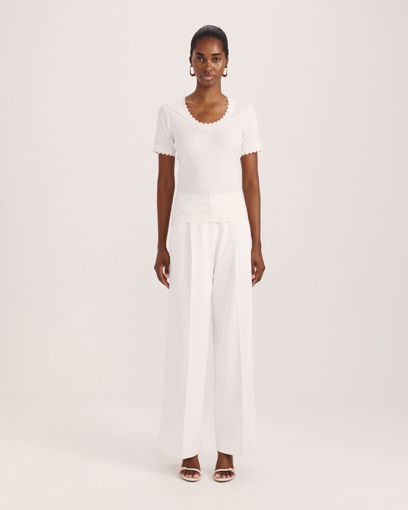 Emilie Scooped Neck Tee in WHITE/PINK