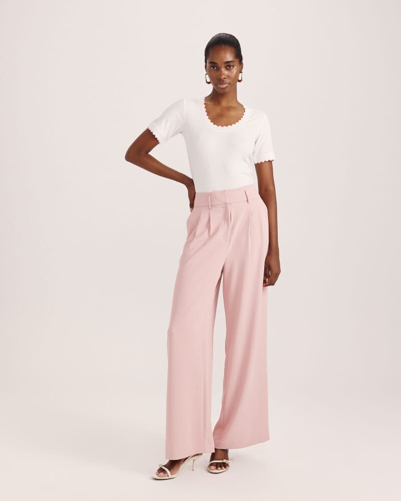 Emilie Scooped Neck Tee in WHITE/PINK