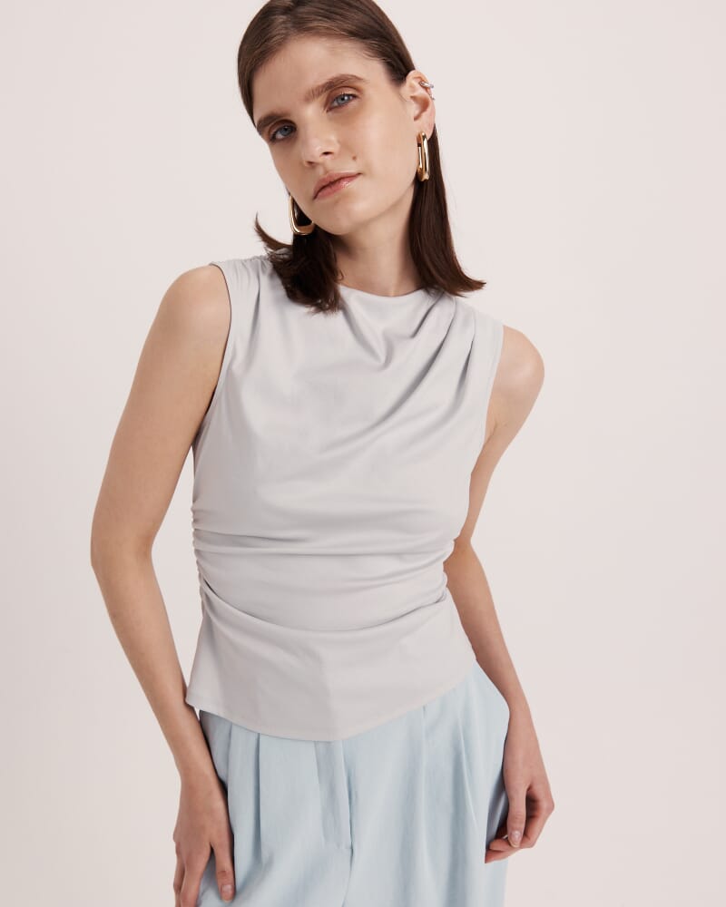 Dana Cotton Drape Detail Top in BLUE MIST