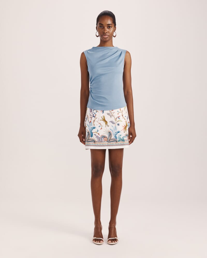 Dana Cotton Drape Detail Top in BLUE STEEL