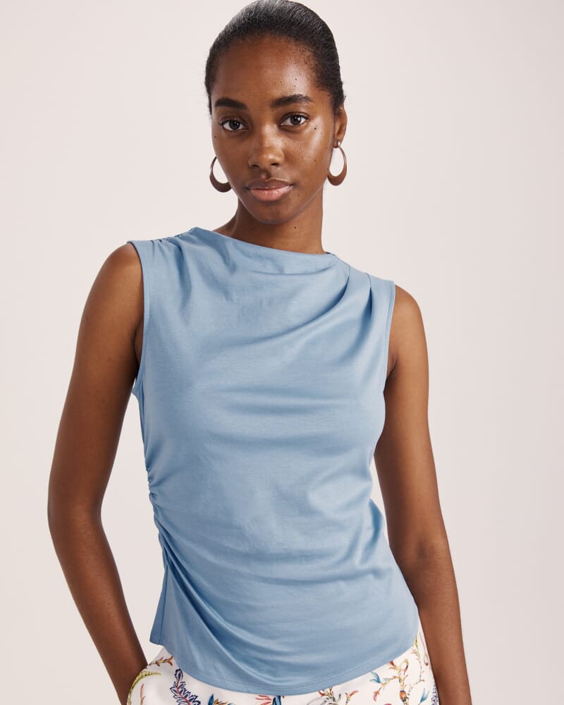 Dana Cotton Drape Detail Top in BLUE STEEL