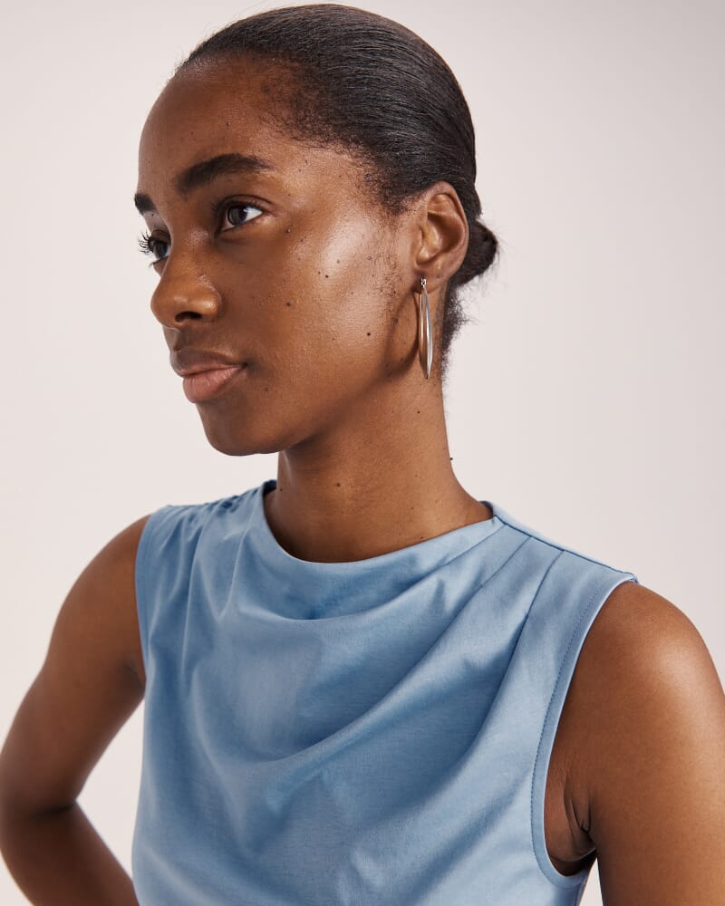 Dana Cotton Drape Detail Top in BLUE STEEL