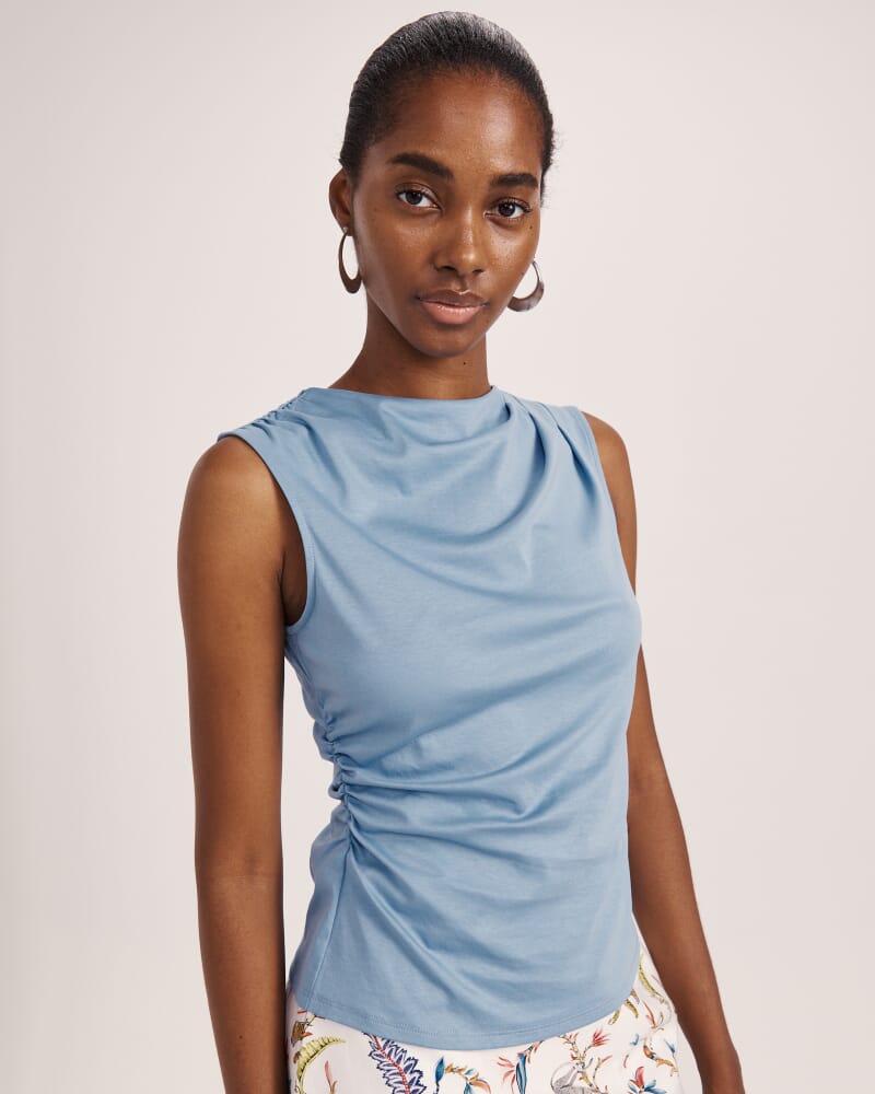 Dana Cotton Drape Detail Top in BLUE STEEL