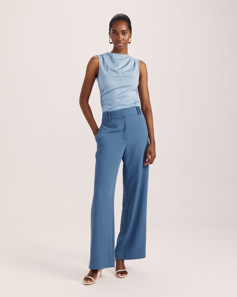 Dana Cotton Drape Detail Top in BLUE STEEL