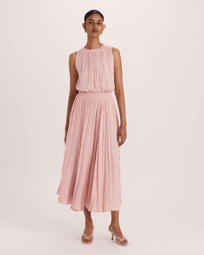 Lillian Pleated Midi Dress in ROSE