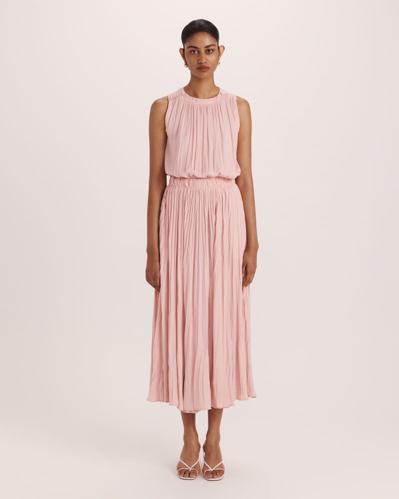 Lillian Pleated Midi Dress in ROSE