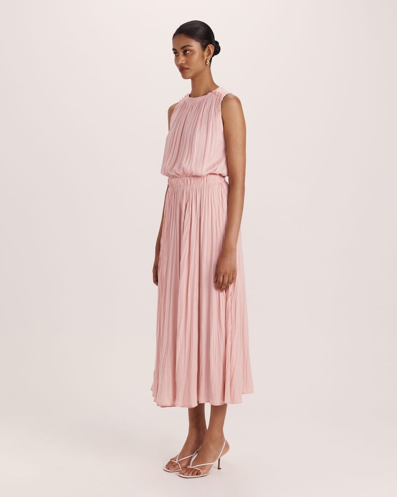 Lillian Pleated Midi Dress in ROSE
