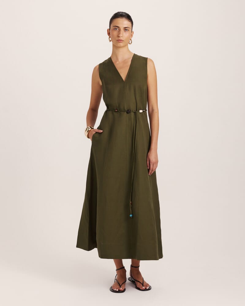Remy Midi Dress in KHAKI