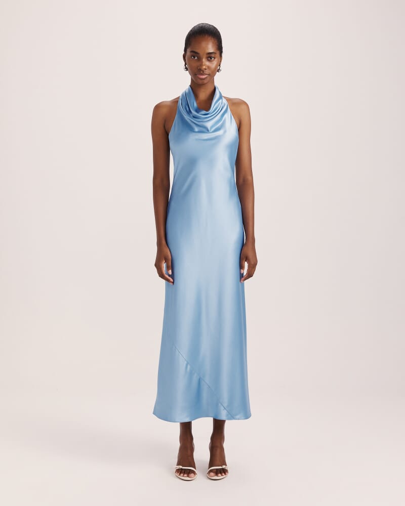 Sallee Maxi Halter Dress in BLUE AZURE