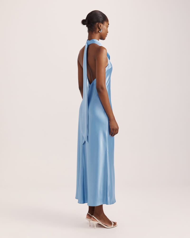 Sallee Maxi Halter Dress in BLUE AZURE