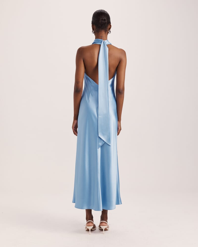 Sallee Maxi Halter Dress in BLUE AZURE