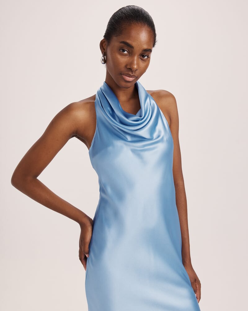 Sallee Maxi Halter Dress in BLUE AZURE