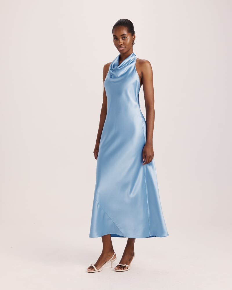 Sallee Maxi Halter Dress in BLUE AZURE