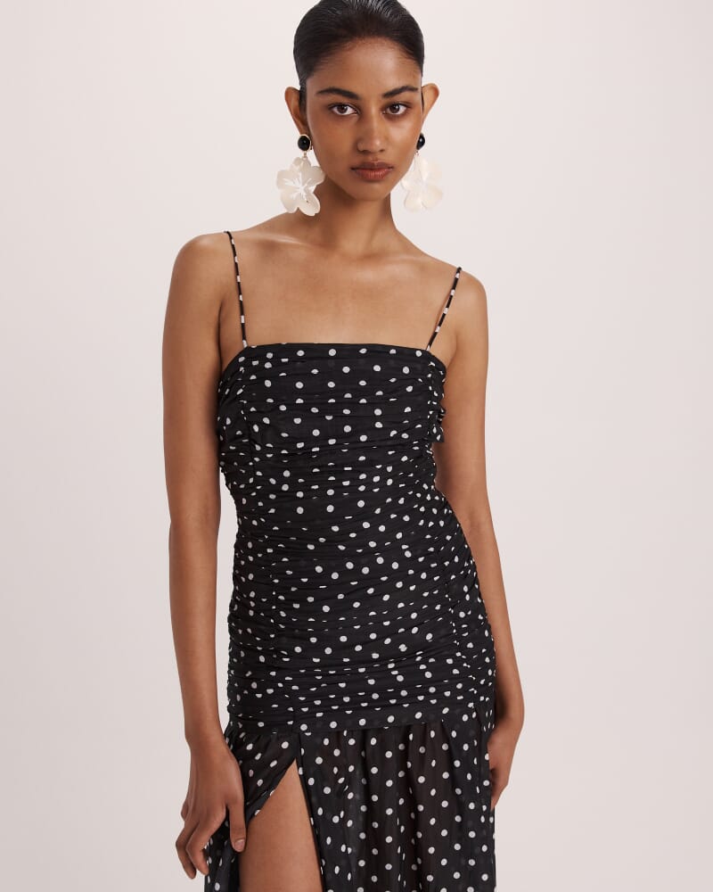 Tilda Rouched Midi Dress in BLACK/IVORY