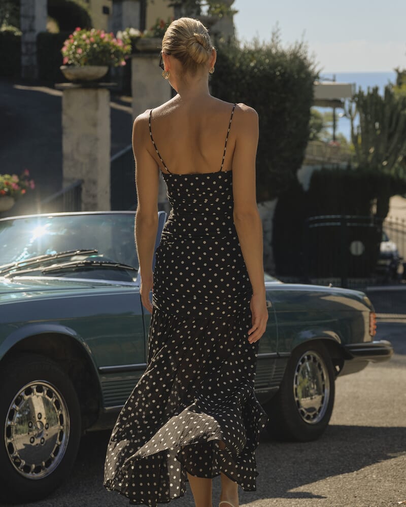 Tilda Rouched Midi Dress in BLACK/IVORY