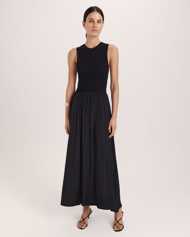 Lillian Mixed Media Maxi Dress in BLACK