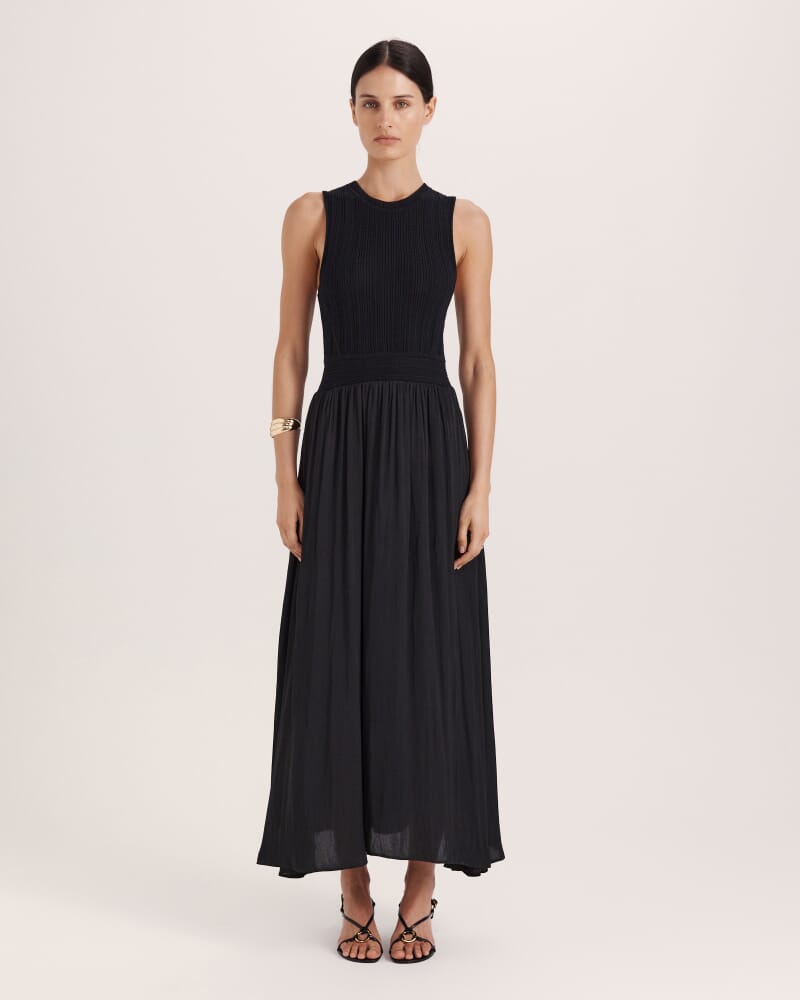 Lillian Mixed Media Maxi Dress in BLACK