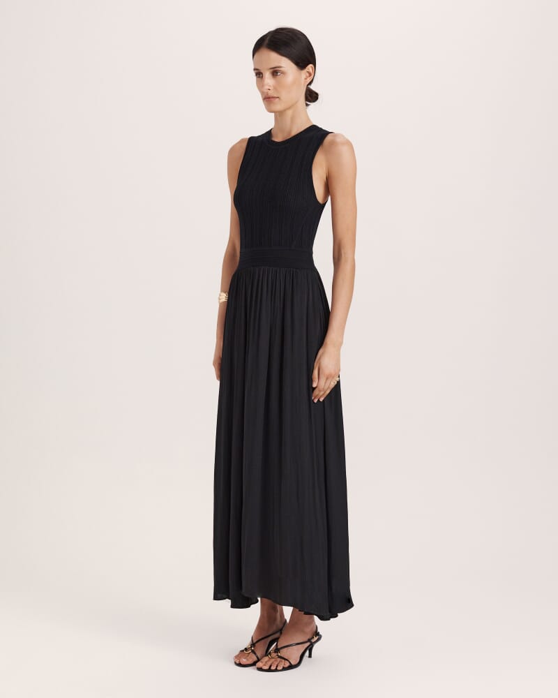 Lillian Mixed Media Maxi Dress in BLACK