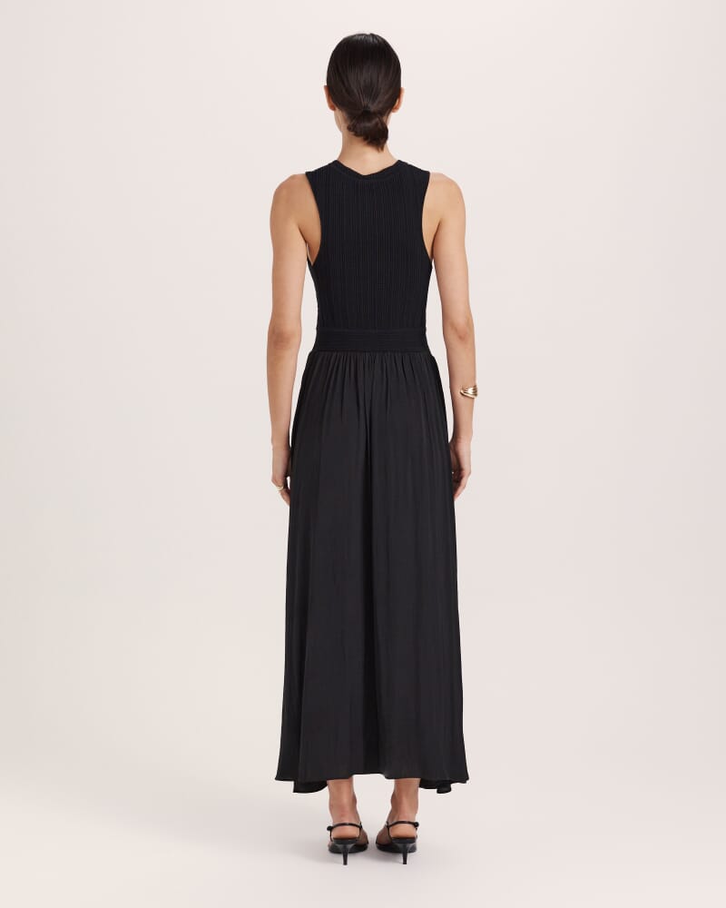 Lillian Mixed Media Maxi Dress in BLACK
