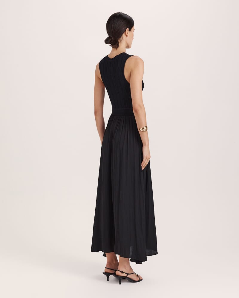 Lillian Mixed Media Maxi Dress in BLACK