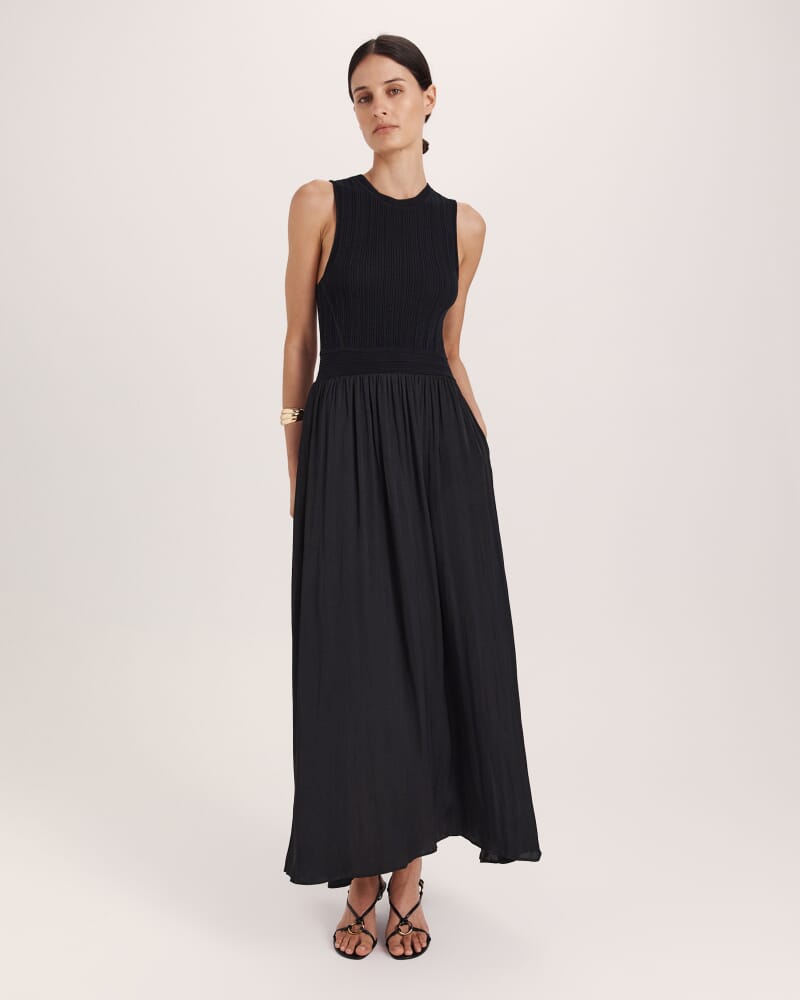 Lillian Mixed Media Maxi Dress in BLACK