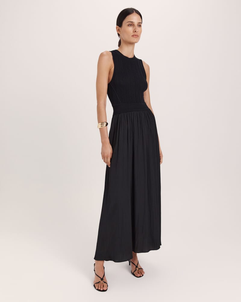 Lillian Mixed Media Maxi Dress in BLACK