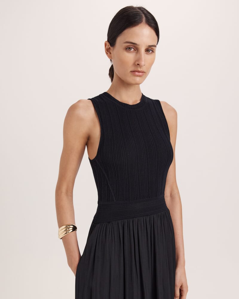 Lillian Mixed Media Maxi Dress in BLACK