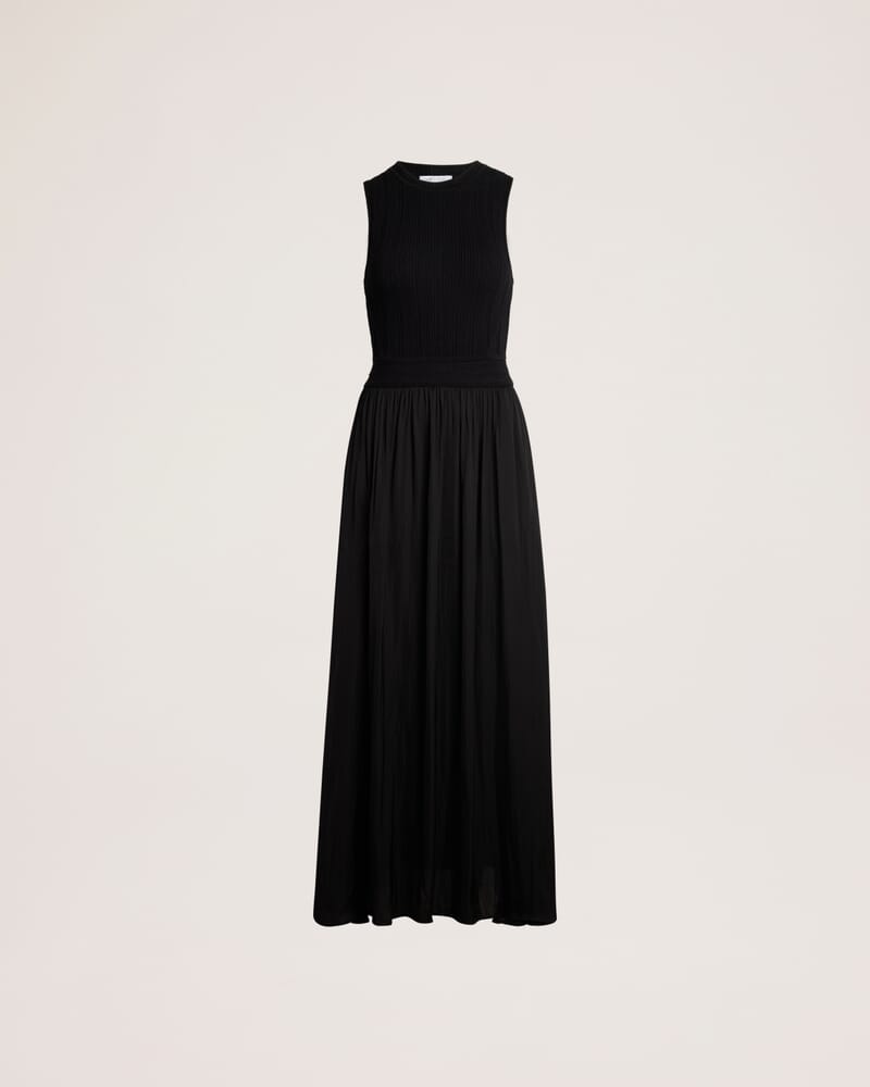 Lillian Mixed Media Maxi Dress in BLACK