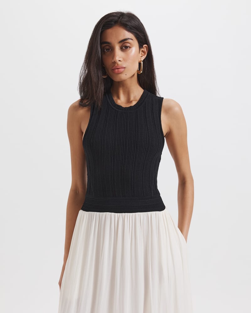 Lillian Mixed Media Midi Dress in BLACK/WHITE